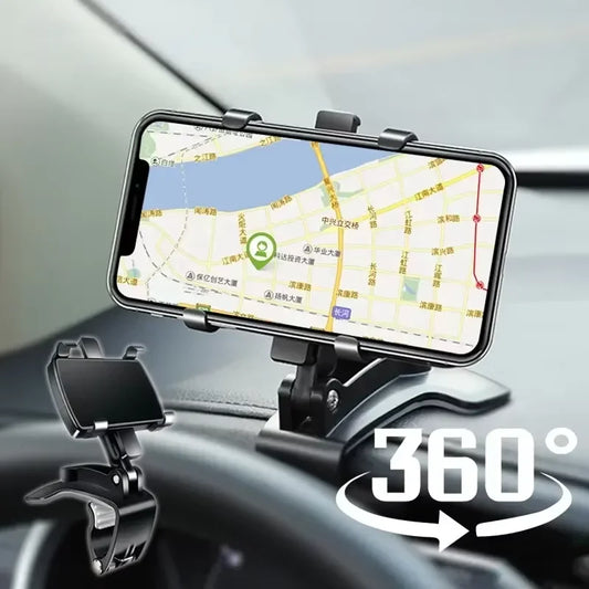 360 °   Support de téléphone de voiture rotatif, support universel pour téléphone portable, tableau de bord, support facile à clipser, support de téléphone portable pour la navigation GPS