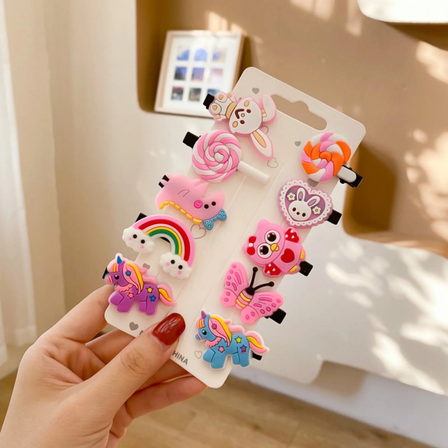 Pinzas de pelo de unicornio de dibujos animados para niñas, bonitas horquillas para el pelo para niños, diadema de helado, pinzas para el pelo, accesorios de moda, nuevo juego de 10 unidades