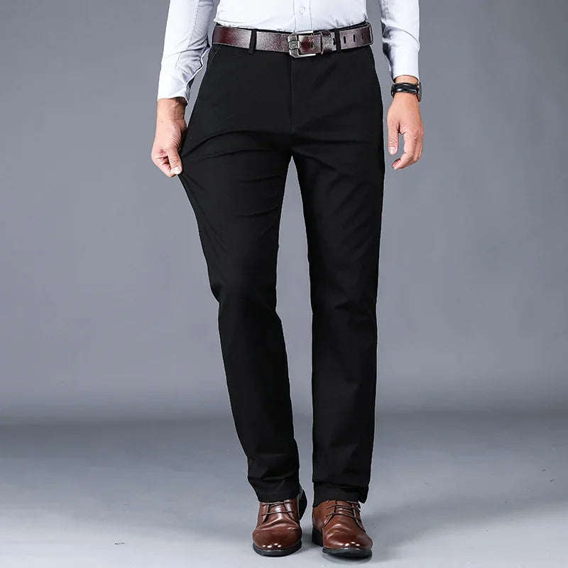 Pantalon décontracté 2024 en coton pour homme — classique, droit, ample, taille haute élastique