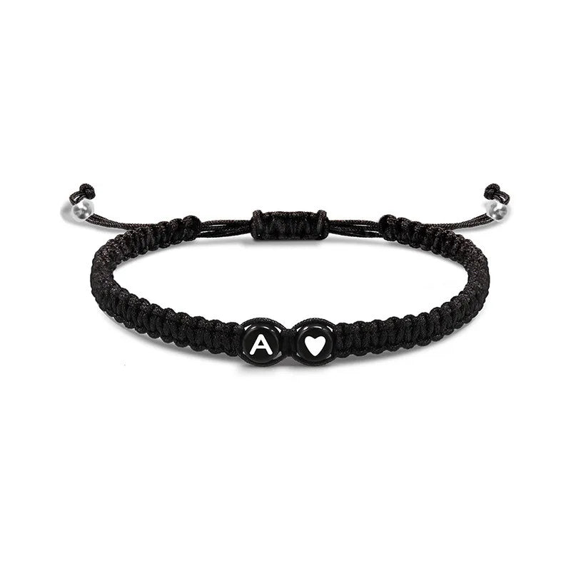 Pulseras de 26 letras iniciales en forma de corazón, hechas a mano, ajustables, de la A a la Z, trenzadas, para mujeres, hombres, amistad, joyería, regalos