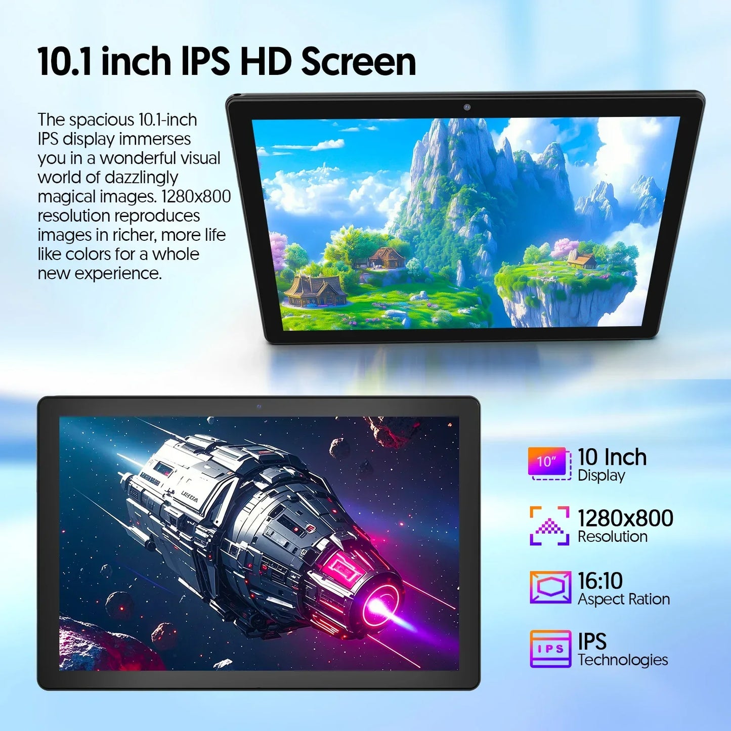 BAKEN Android Tablet 15 10 inch, Quad-Core Processor, 12GB (3+9 Extension) RAM + 64GB Storage, 5G WiFi, 1280*800 Dual Camera