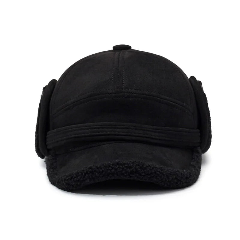 FS Brown Winter Baseball Cap for Men Outdoor Windproof Warm Bomber Hat Vintage Thick Plush Women Earmuff Hats Casquette Homme