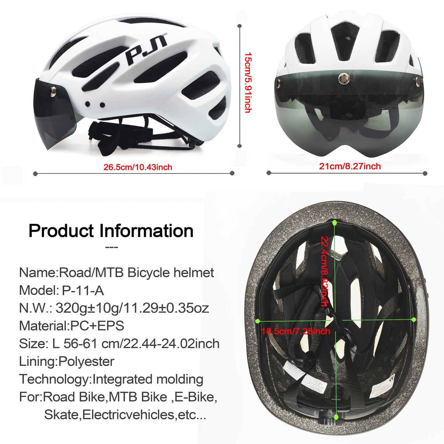 Casque vélo avec feu arrière LED USB rechargeable — lunettes de soleil intégrées, cyclisme route/VTT