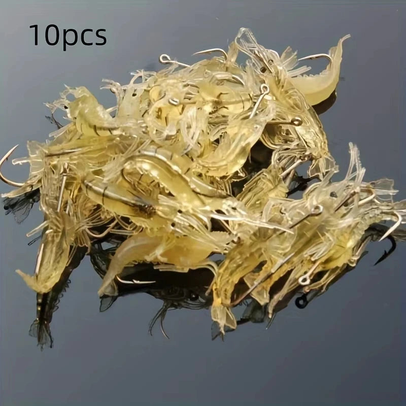 5/10/20 pièces Goture crevette leurres doux crevette leurres de pêche pour eau douce eau salée lumineux crevette appât ensemble avec crochet pointu perle