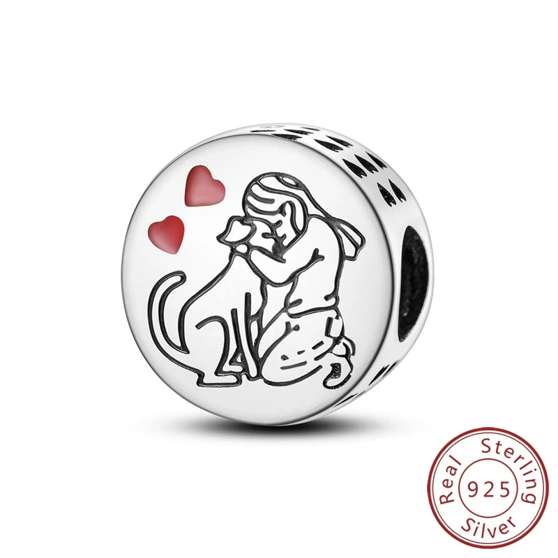 Abalorios de plata de ley 925 con huellas de perro, gato, corazón, animales, abalorios que se ajustan a pulseras, collares, colgantes, joyas para mujer, para hacer tú mismo