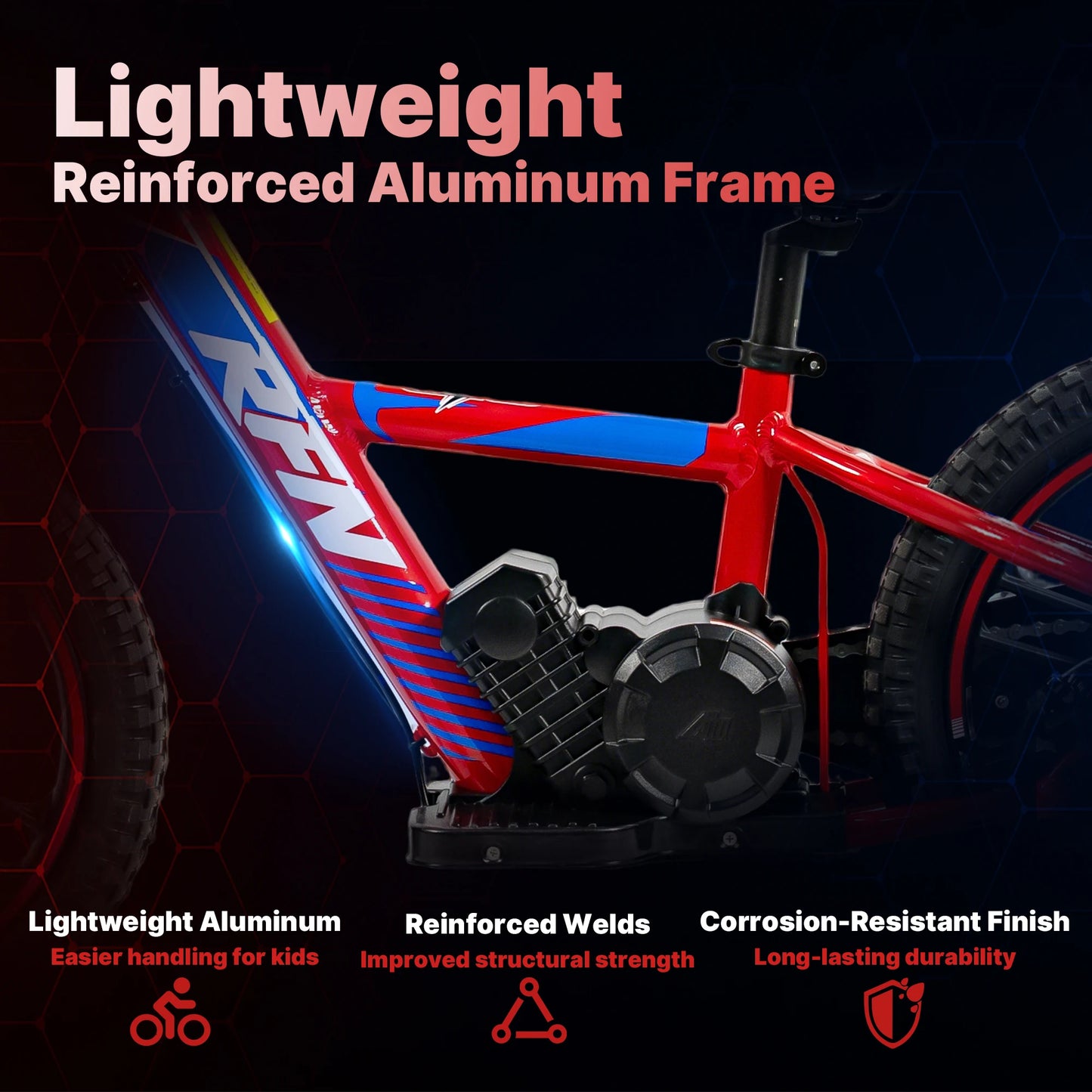 RFN Warrior Kids Electric Dirt Bike – 36V 500W Off-Road Motorcycle, 18.6 mph, 11.2 Mile Range, 3-Speed Ride for Ages 4-8
