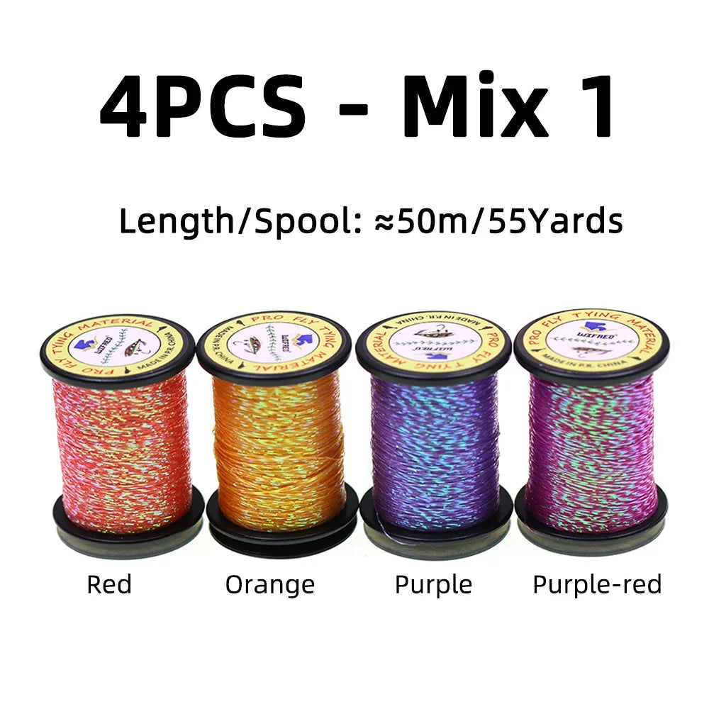2/4 pièces 50M Fil métallique scintillant Glint Nymph Tinsel pour la confection de mouches (Buzzer Nymphs, mouches sèches/humides) et leurres de pêche à la truite