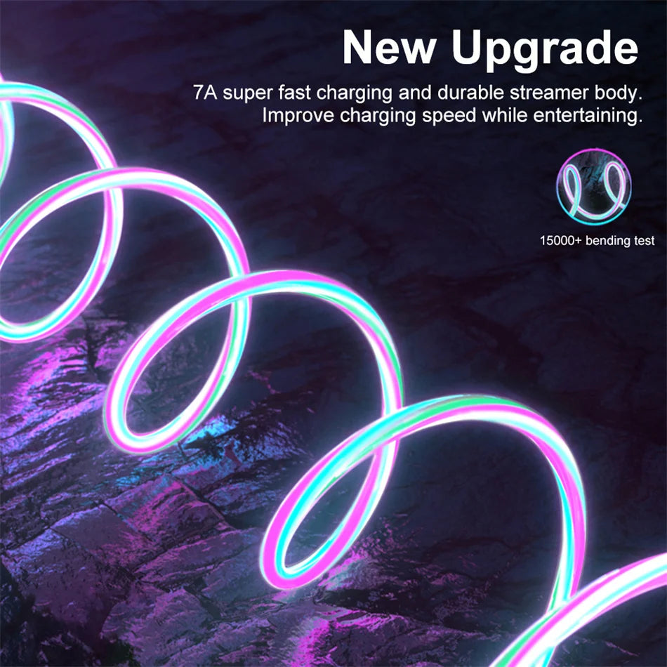 Câble USB Lumineux 7A — Charge Rapide Micro USB & Type-C LED Streamer