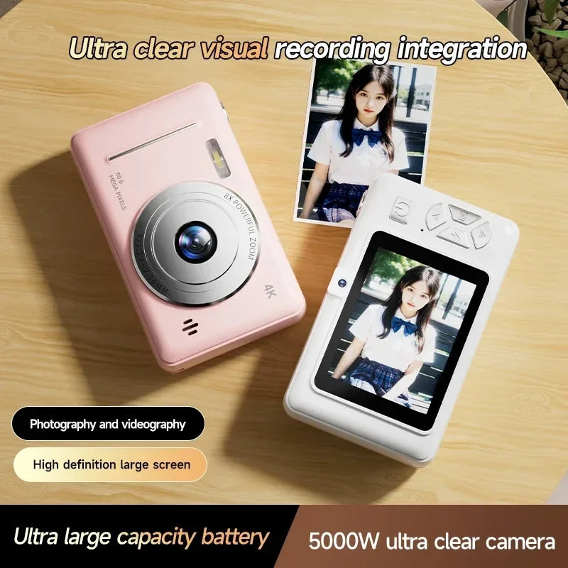 Appareil photo numérique rétro CCD portable — double caméra, flash, 50 MP, mise au point automatique