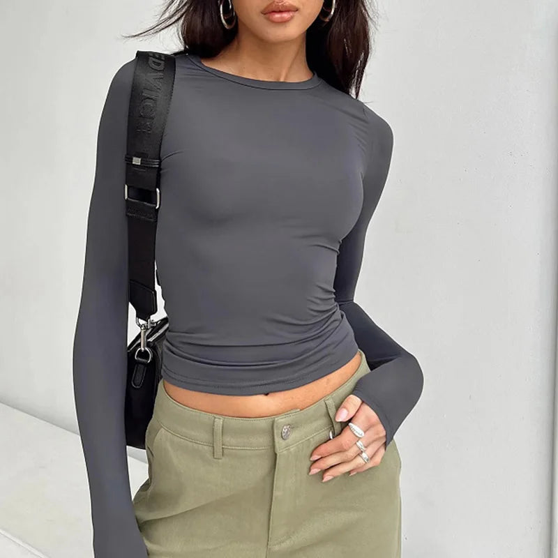 Pull Slim Manches Longues Femme — Basique Streetwear Printemps Automne