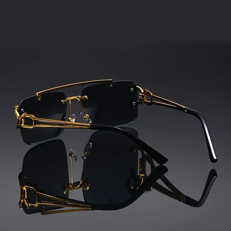 Lunettes de soleil noires sans cadre — hommes, femmes, voyage, plein air, vintage, mode dorée