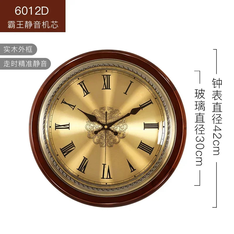 Horloge murale en bois et métal rétro — style nordique américain, or, silencieuse, chambre, salon, cadeau