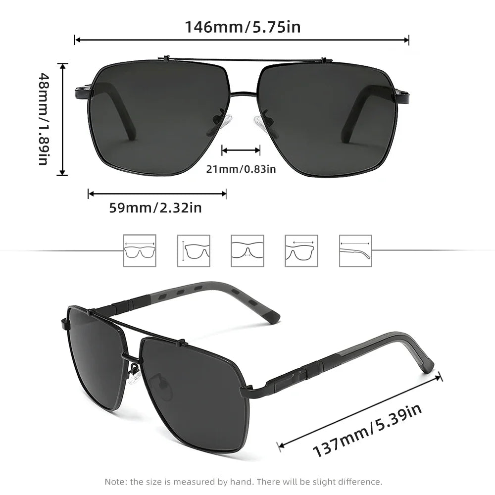 Lunettes de soleil UV400 — carré, grand cadre, polarisées, conduite, plein air, mode 2026