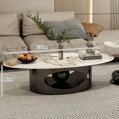 Tables basses modernes effet marbre — pieds métal blanc, table d'appoint ovale, nordique, salon, meubles