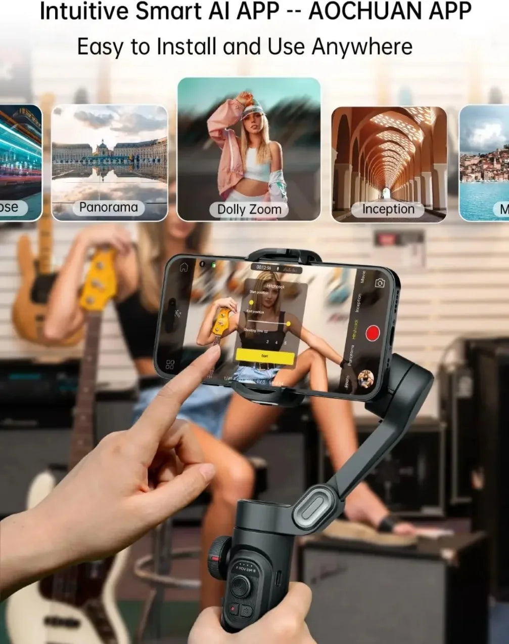 Stabilisateur Cardan Smartphone 3 Axes Pliable — Roue Mise au Point Vlog