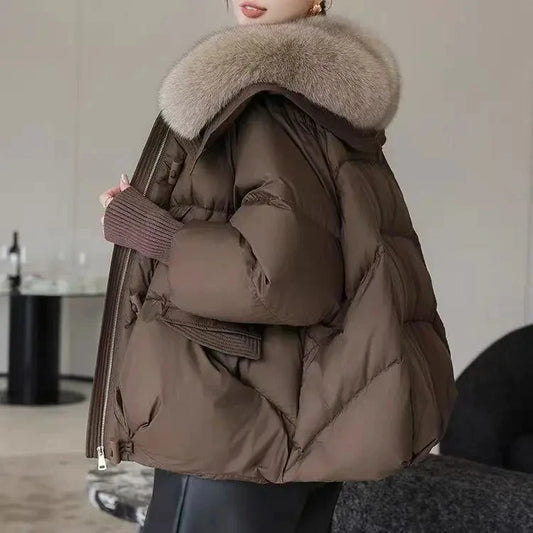 Femmes hiver vers le bas coton veste 2025 nouvelles femmes chaud épais coton manteau plus grand col de fourrure coton rembourré veste femmes Parka manteau