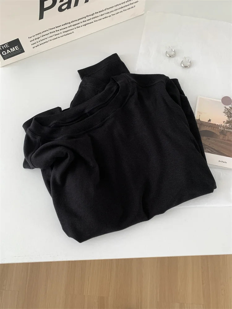 Women's long-sleeved T-shirt, silk wool splice, thin top, soft, waxy, solid color, spring summer