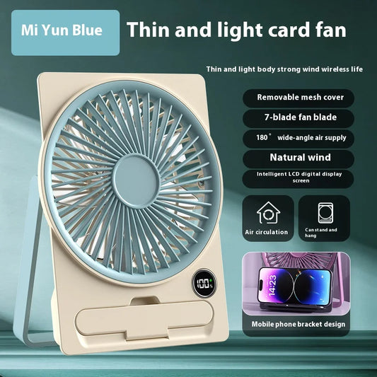 Table fan, portable USB charging fan, wall-mounted personal fan with power display, ultra-quiet 5-speed desk fan