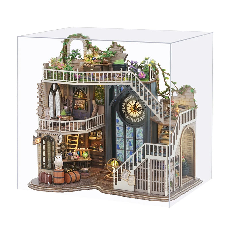 Wooden Dollhouse, Garden Model, 3D Puzzle, Assemble Building Kits, Toys, Bedroom Decor with LED Lights, Dollhouse Gift, DIY