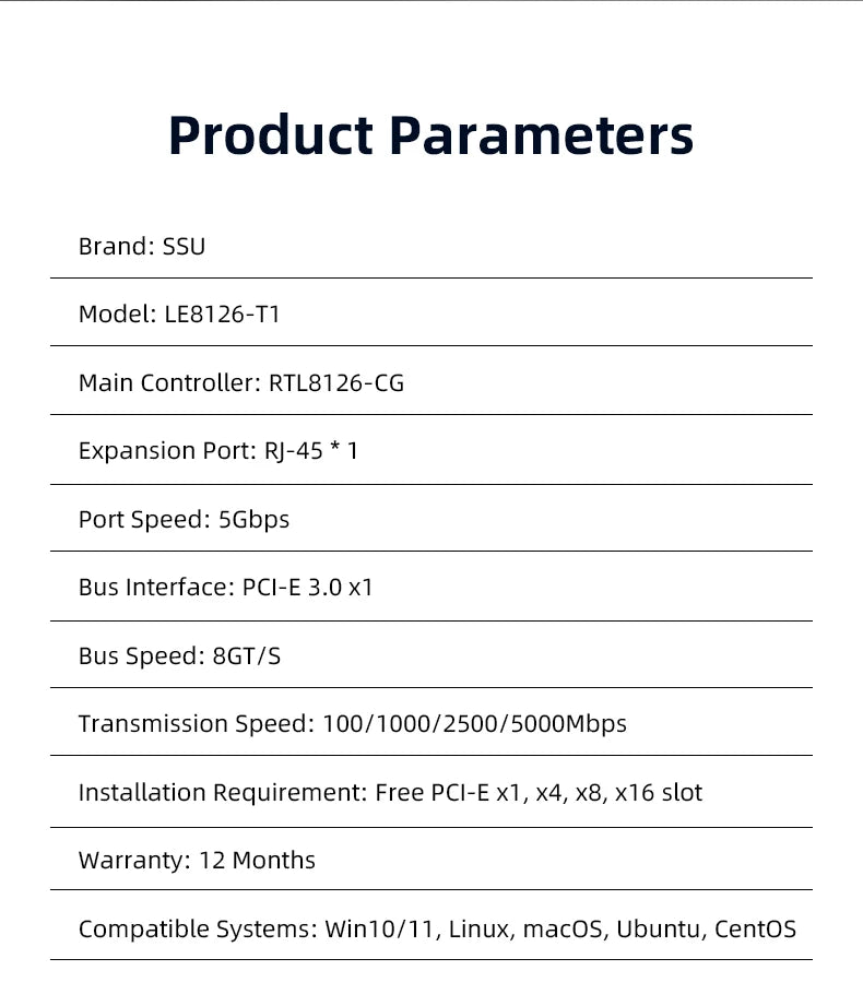 Ordinateur 5G carte réseau filaire Ethernet 5Gbps ordinateur de bureau PCI-E x1 à 5G adaptateur réseau 5000Mbps, adapté pour Windows 10/11