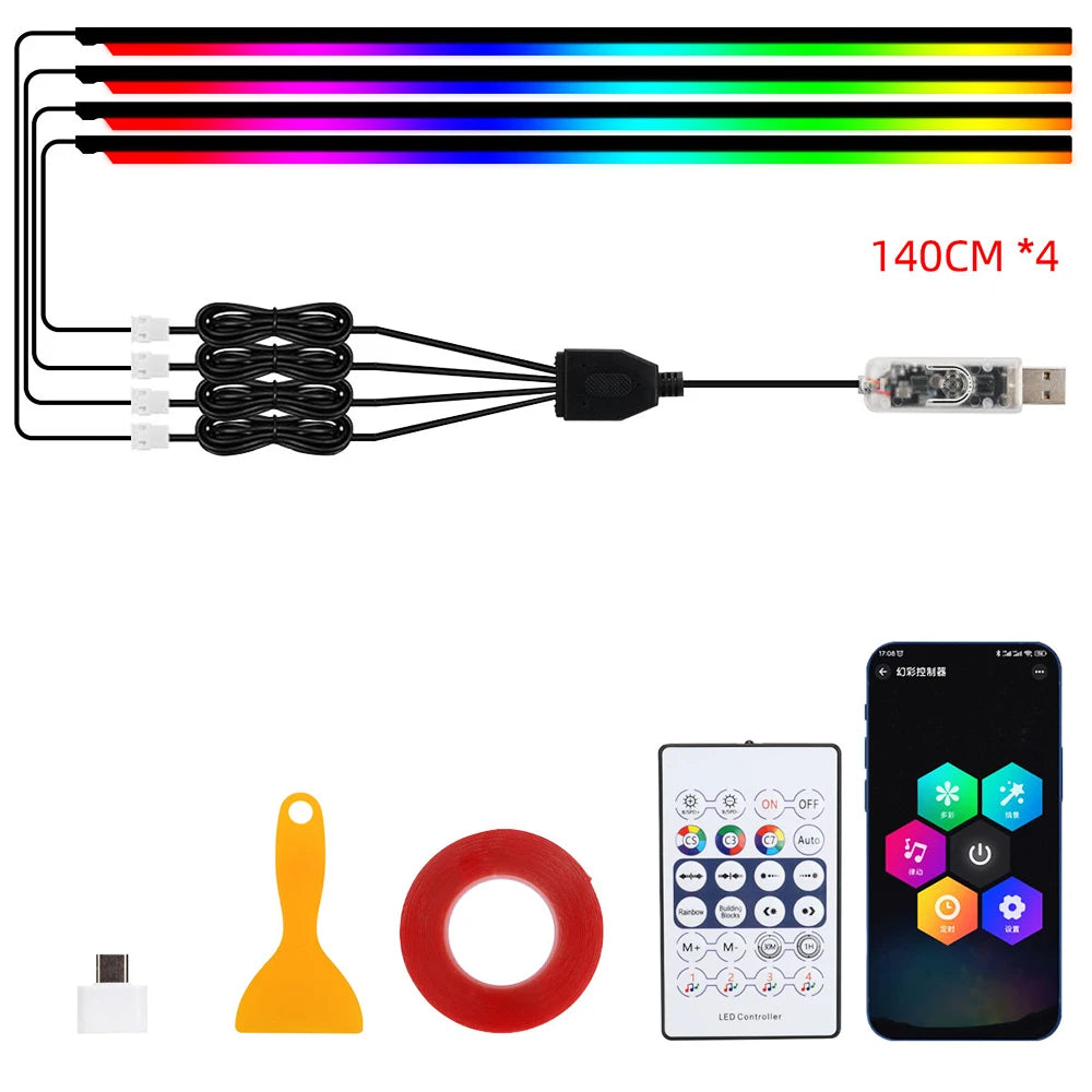 Luces LED de ambiente para coche 18 en 1, sinfonía, aplicación Bluetooth, serpentina de color RGB 214, tira acrílica ar