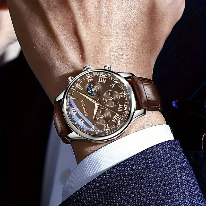 Montre Affaires Cuir Cadran Rond Quartz — Analogique Homme Sans Boîte
