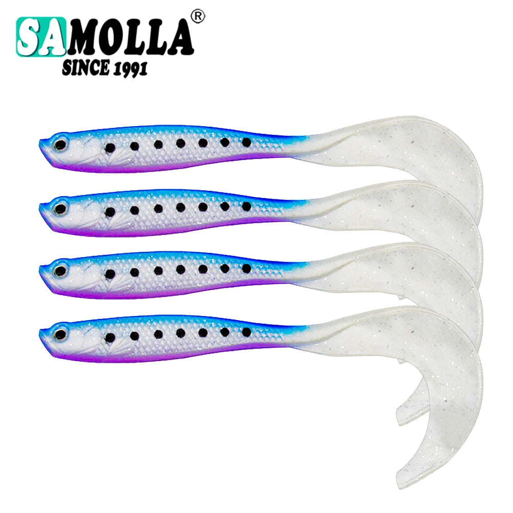 4 pièces/lot appâts de ver souples, appâts de bar à longue queue, leurre de pêche réaliste 4 pièces leurre de pêche Wobblers de gabarits 12.5cm 55g Shad t-tail
