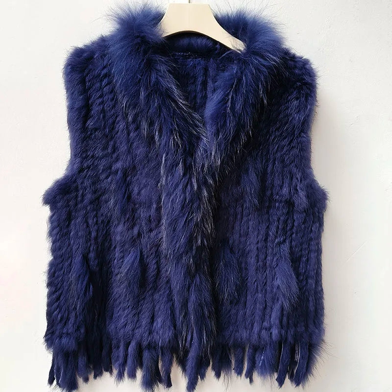 2025 automne tricoté réel lapin fourrure gilet femmes chaud hiver véritable fourrure Gilets femme casual véritable fourrure gilet
