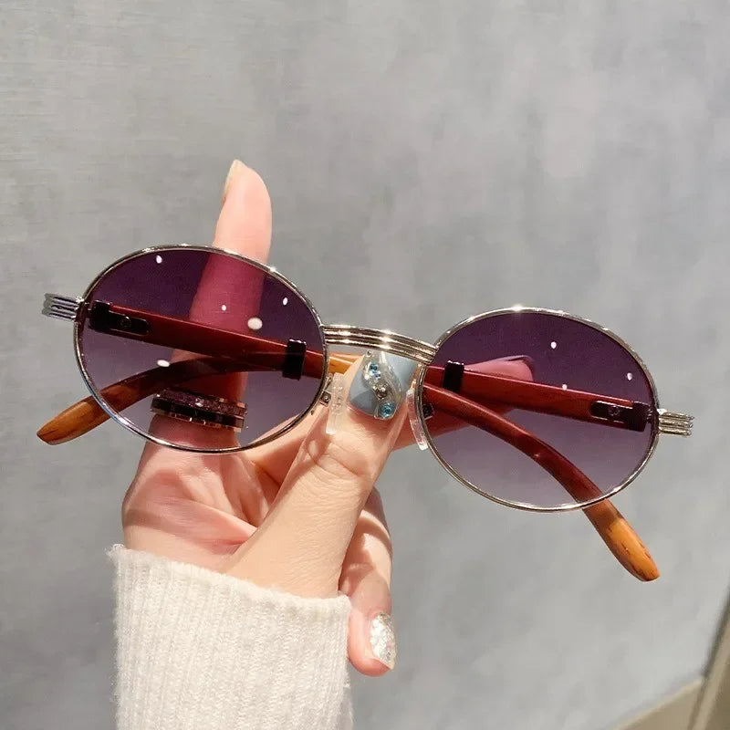 Lunettes de soleil ovales en bois pour hommes et femmes — vintage, mode