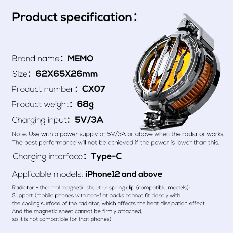MEMO CX08 Pro — Refroidisseur Téléphone Magnétique Semi-Conducteur Clip Universel