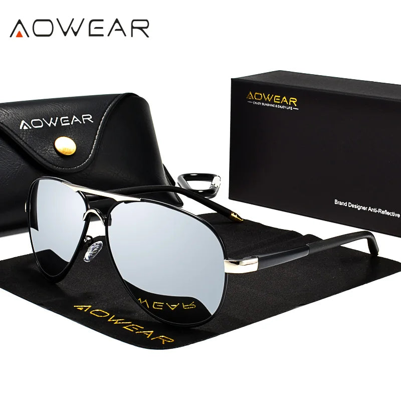 Lunettes de soleil aviation pour hommes — miroir polarisé, pilote HD, conduite, UV400