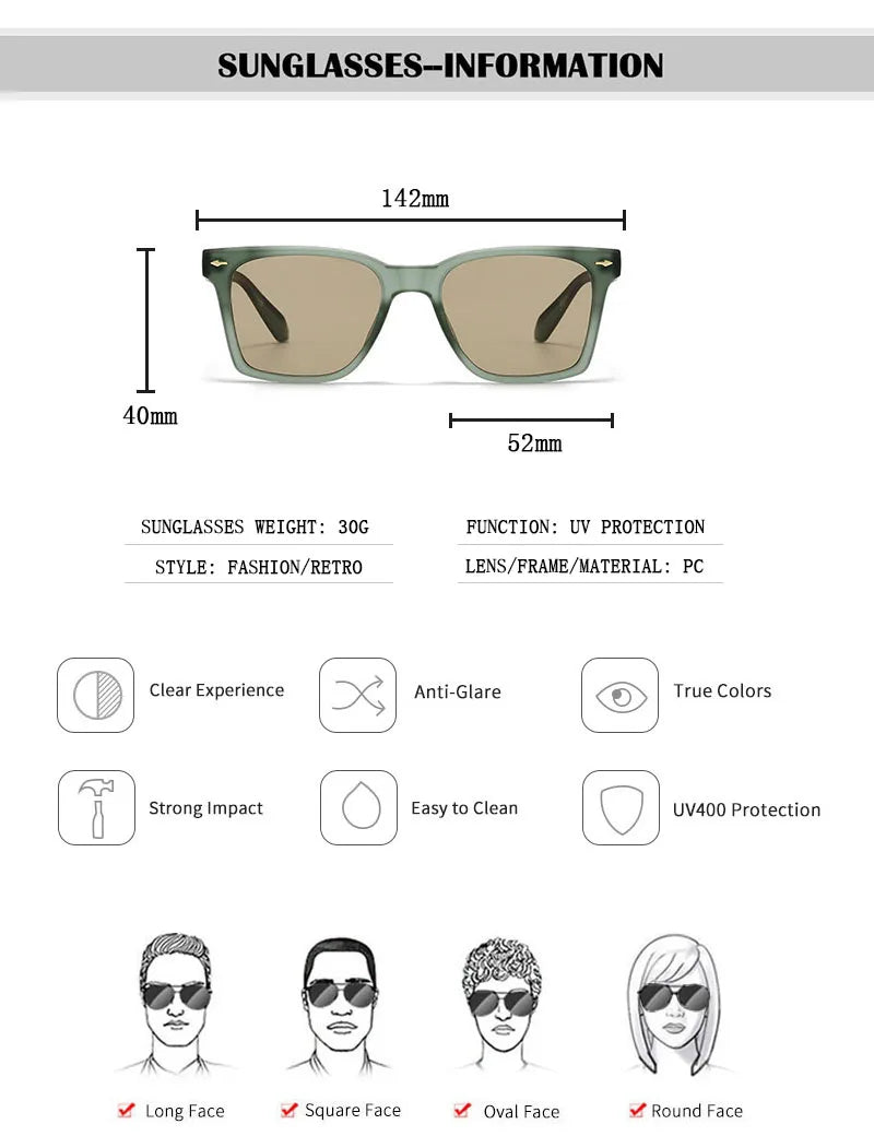 Lunettes de soleil carrées bleues pour hommes — rétro, femmes, à la mode, vintage