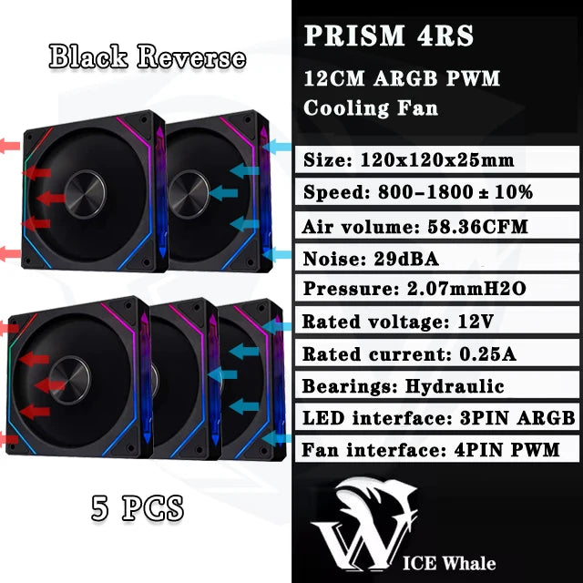 ICE baleine prisme 4RS ARGB PC boîtier ventilateur 120mm Infinity miroir conception carte mère éclairage synchronisation 4PIN PWM CPU refroidisseur ventilateur