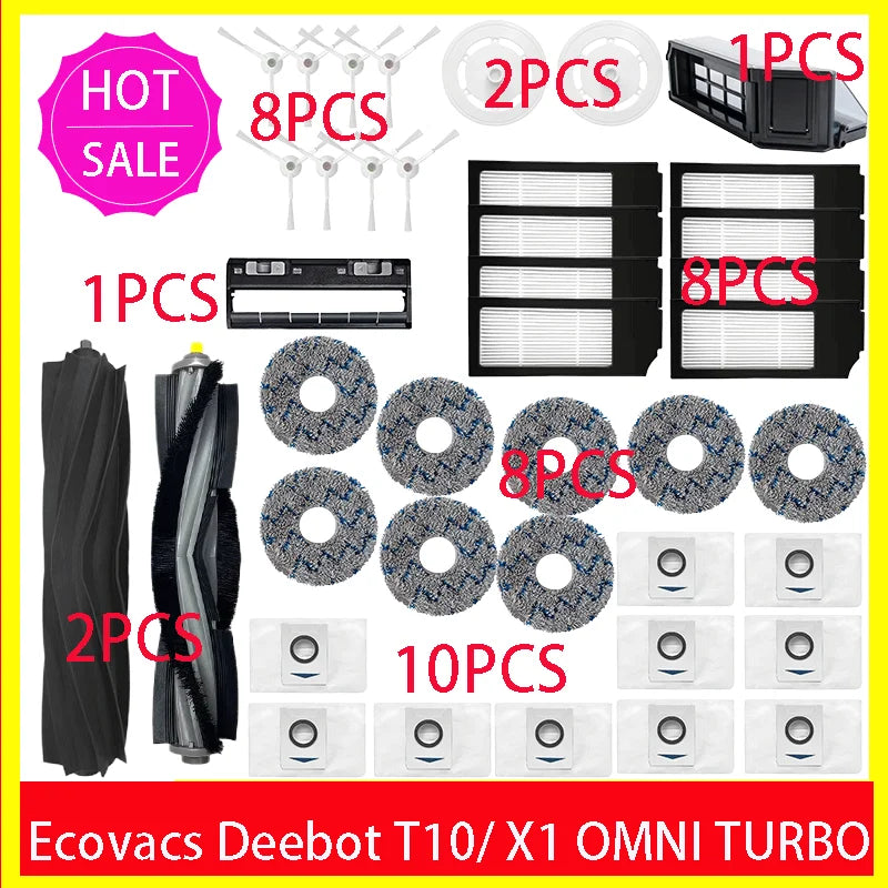 Ecovacs Deebot X1 OMNI / T10 OMNI Robot Vacuum Cleaner Spare Parts, Rubber/Side Brush, Cover, Hepa Filter, Mop Cloth, Dust Bag