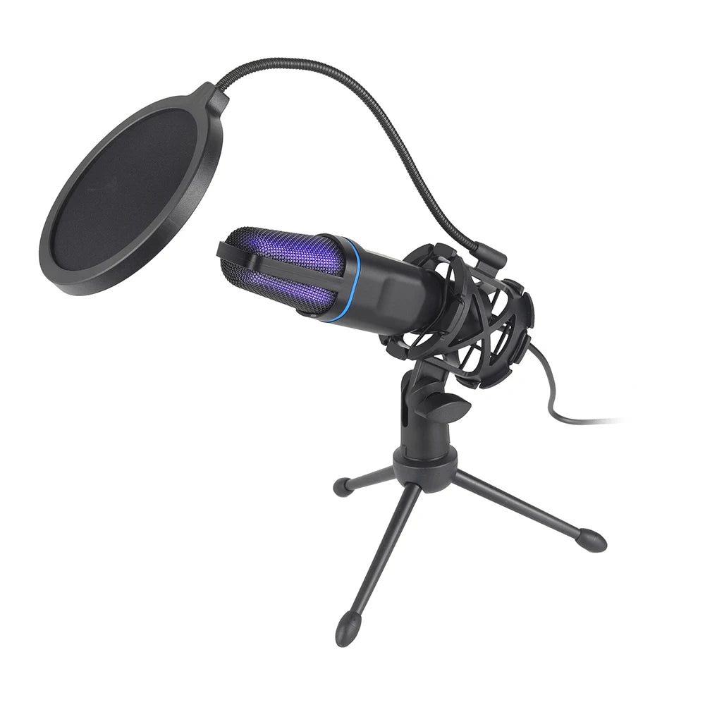 Microphone USB à condensateur RGB – Micro filaire pour gaming, podcast et streaming sur PC et laptop