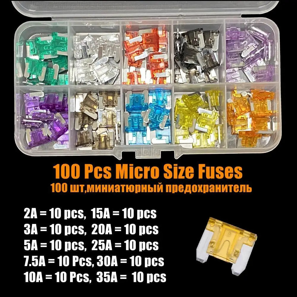 Mini fusibles de voiture automatiques moyens 2A/3A/5A/7.5A/10A/15A/20A/25A/30A/35A Amp avec mallette de rangement, Kit de jeu de fusibles à lame d'assortiment