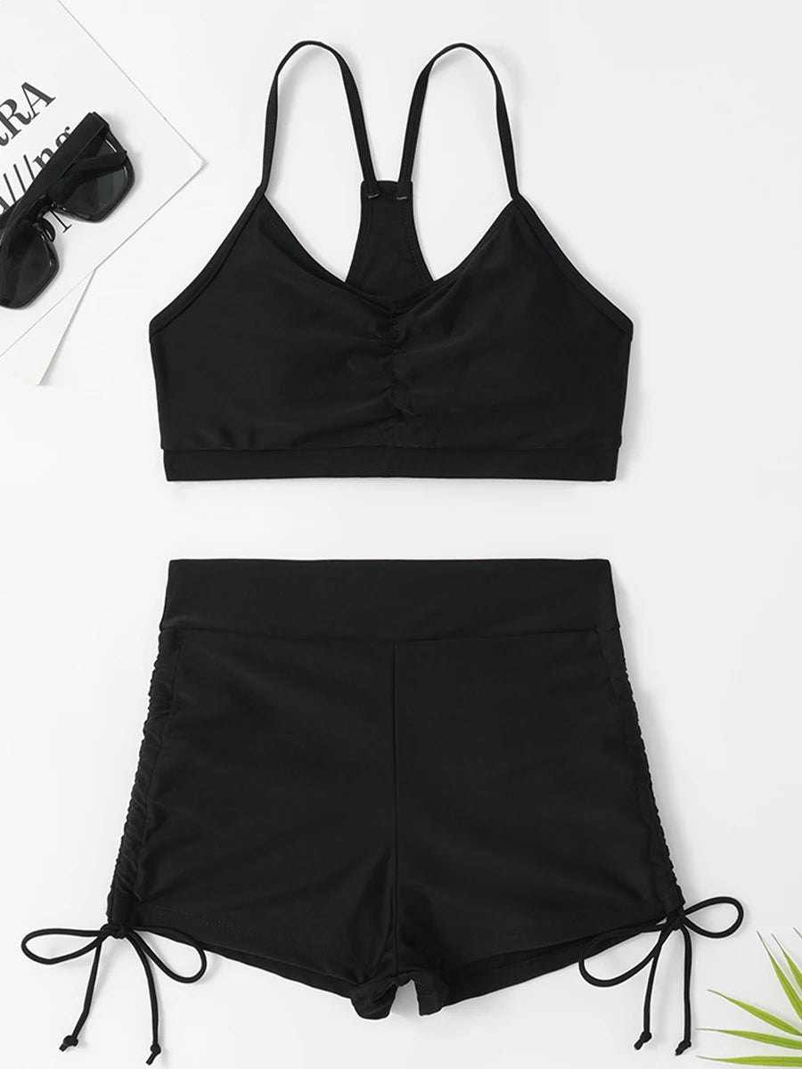 Maillots de bain femme 2026 : Bikinis short à cordon de serrage devant, taille haute, pour la natation et la plage