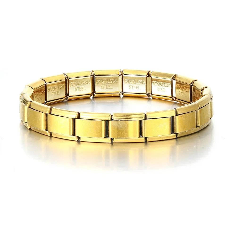 Stainless Steel Square Bracelets for Women and Men, Italian HipHop Metal Stretch Modules, Gift, Birthday Party Jewelry, Trendy