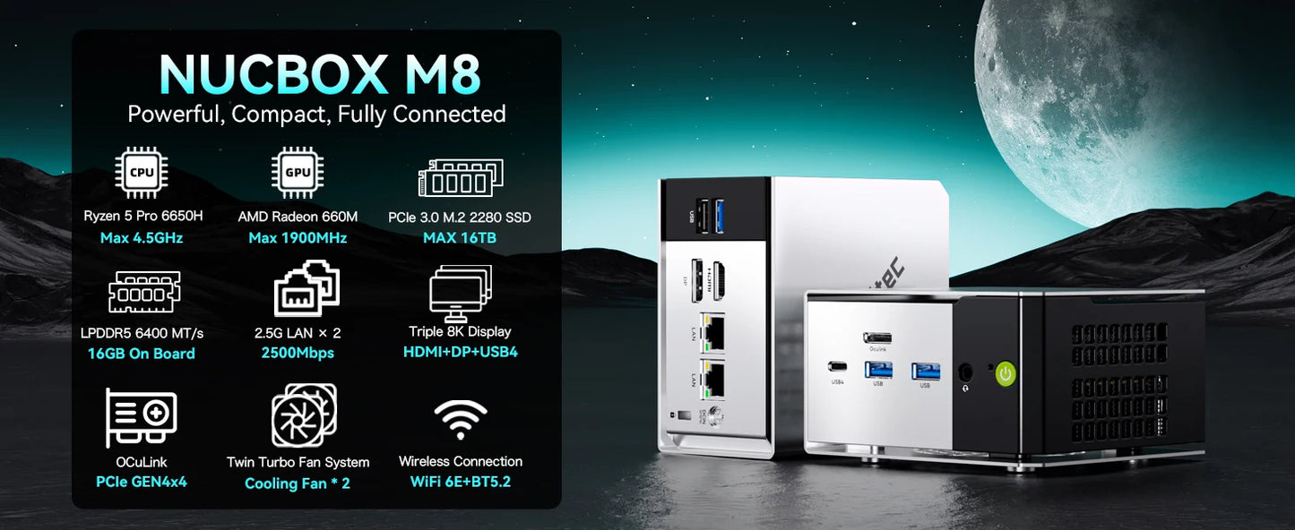 Mini PC GMKtec M8, AMD Ryzen 5 PRO 6650H, 16 Go de RAM, sans SSD, sans système d'exploitation, ordinateurs de bureau miniatures, triple affichage 4K, WiFi 5.2, BT6E, USB-C, DP