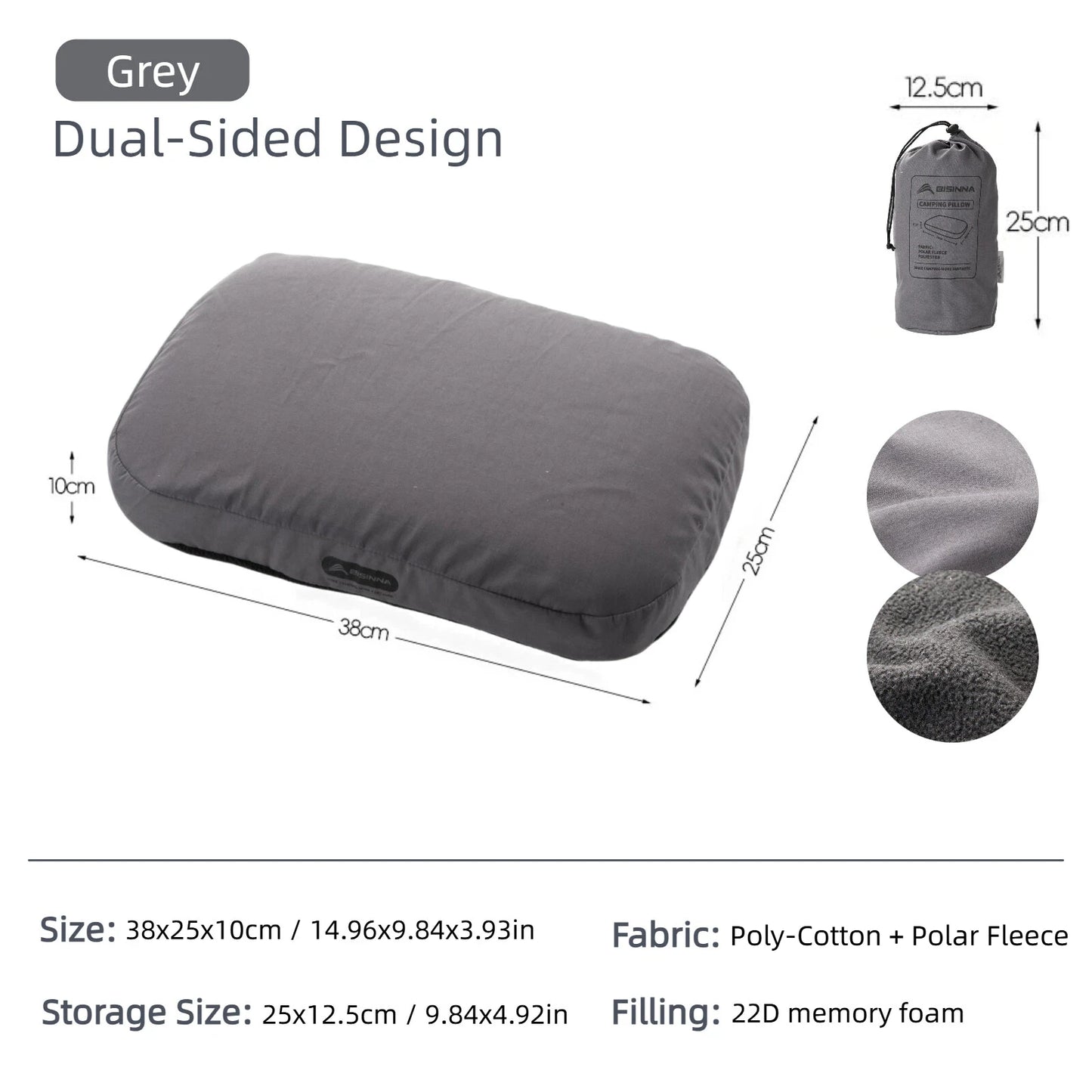 BISINNA 1 oreiller en mousse à mémoire de forme portable pour camping, oreiller cervical avec taie amovible, oreiller de sieste, support de nuque, fournitures de voyage