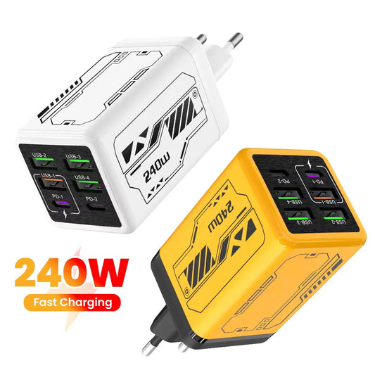 Chargeur USB 240W 6 ports charge rapide — adaptateur mural de voyage, prise EU/US/UK, Type C PD