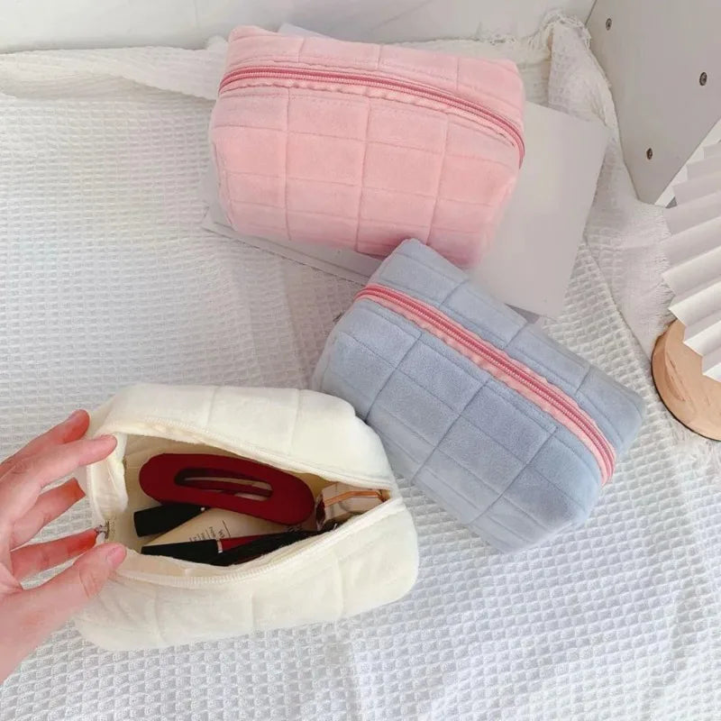 Pochette Cosmétiques en Peluche Douce — Organisateur Voyage Couleur Unie Femme