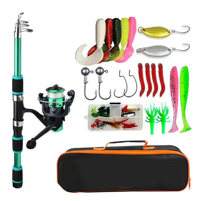 Kit Complet de Canne à Pêche avec Hameçons, Moulinet Spinning, Télescopique, Voyage, Nouveauté