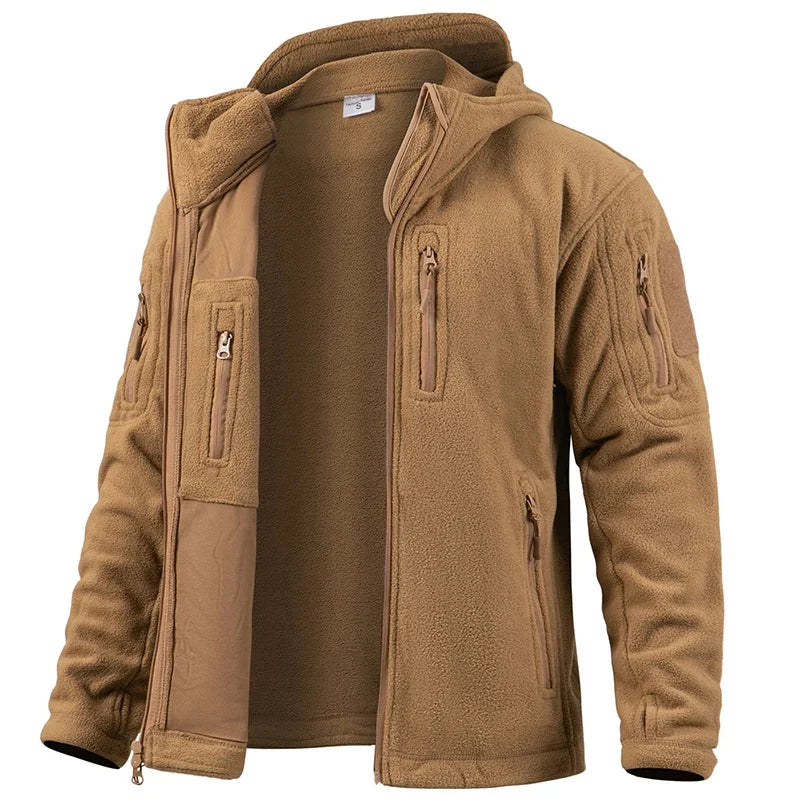 Veste polaire de chasse pour hommes, veste tactique polaire d'extérieur, randonnée, chasse, hiver, chaud, fermeture éclair complète, sweat à capuche militaire multi-poches
