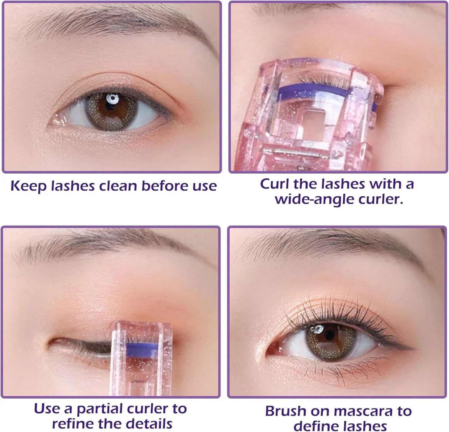 Eyelash curler, 2 pieces, cosmetic support, curling tool, clips, films