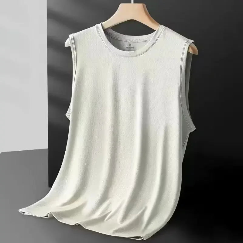 Gilet en maille de soie glacée pour hommes, vêtements de sport légers d'été, T-shirt sans manches, débardeur décontracté, vêtements d'extérieur à la mode