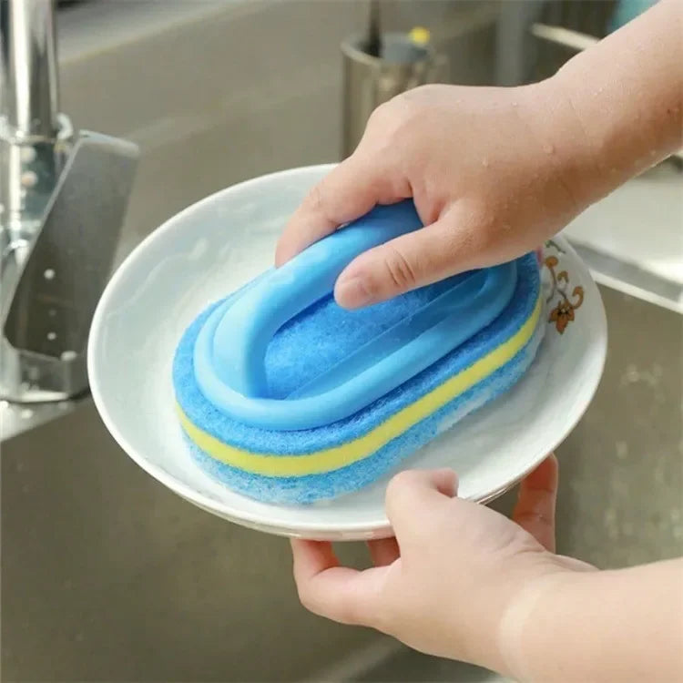 Brosse de nettoyage avec manche, éponge de cuisine épaisse, lingette pour carrelage de salle de bain, outils de nettoyage domestique pour l'élimination des taches