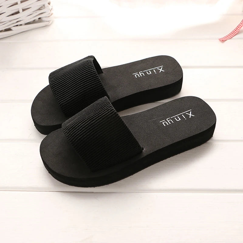 Women's Solid Summer Slippers, Flat Sandals, Outdoor Leisure Flip Flops, Travel Beach Slippers, Ladies' Slides
