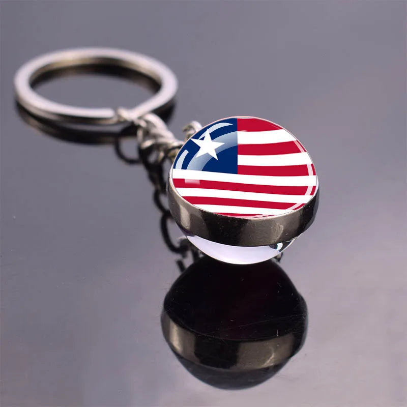 African Flag Keychain, Algeria, Somalia, Tunisia, Morocco, Egypt, National Flag, Double-sided Glass Ball Pendant, Gift