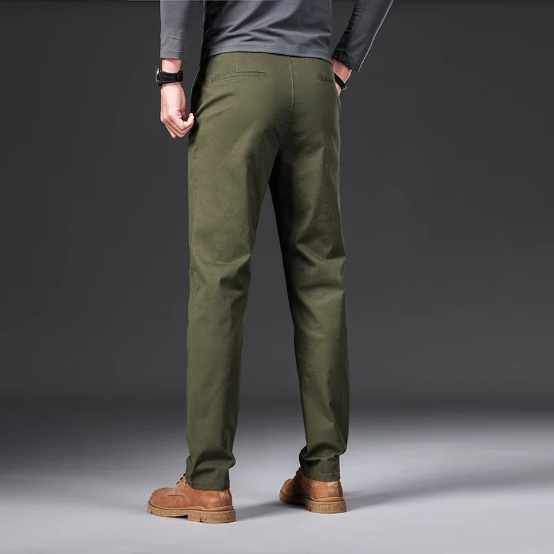 Pantalones casuales para hombre, 97% algodón, moda de otoño, cómodos, elásticos, ajustados, rectos, de negocios, negro, verde militar, caqui